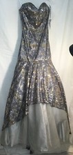jovani gown Strapless Silver Gray Gold And Silver Sequins Drop Waist Tool Nwt 6