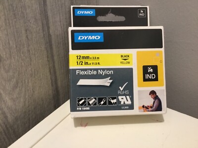 DYMO Rhino industrielle flexible Nylon Etiketten - schwarz/gelb - 12 mm x 3,5 Meter.