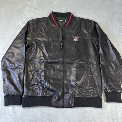 Berner Cookies Sf Faux Leather Varsity Jacket Mens Small Mid Weight Black