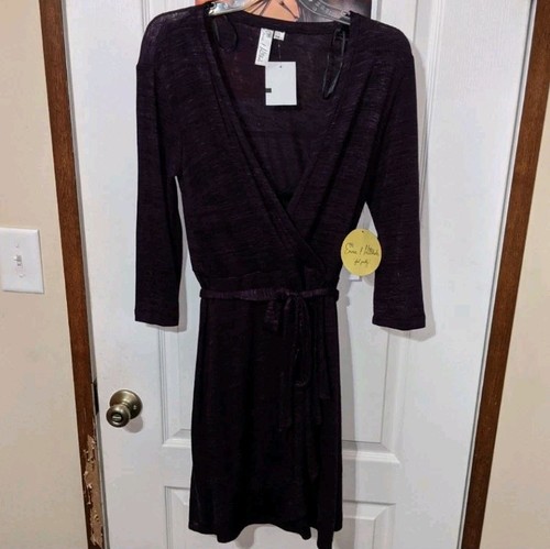 Emma & Michele Purple Layered Purple Wrap Tie Midi Dress 3/4 Sleeves Eyelet Sm - Picture 5 of 6