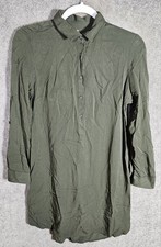 Old Navy Long Sleeve Popover Shirt Dress Womens Sz Small Green Rayon Minimalist