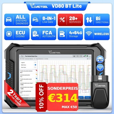VDIAGTOOL VD80 BT LITE Auslesegerät KFZ OBD2 Diagnosegerät ALL System ECU Coding