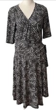 Lauren Ralph Lauren Womens Black White Spotted Print Wrap Tie Dress Size 6