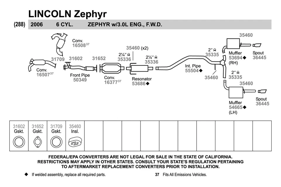 For Ford Fusion 2006-2012 Walker 50349 Aluminized Steel Exhaust Front Pipe - Изображение 3 из 4