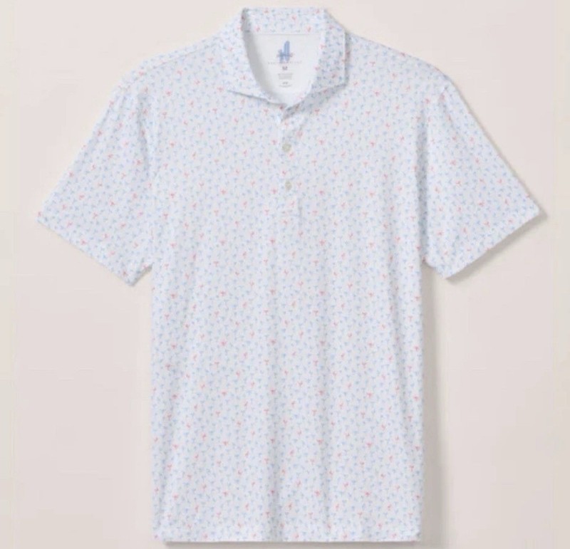 johnnie-O Mens Pin Up Featherweight Performance Polo Shirt White Martini Sz M