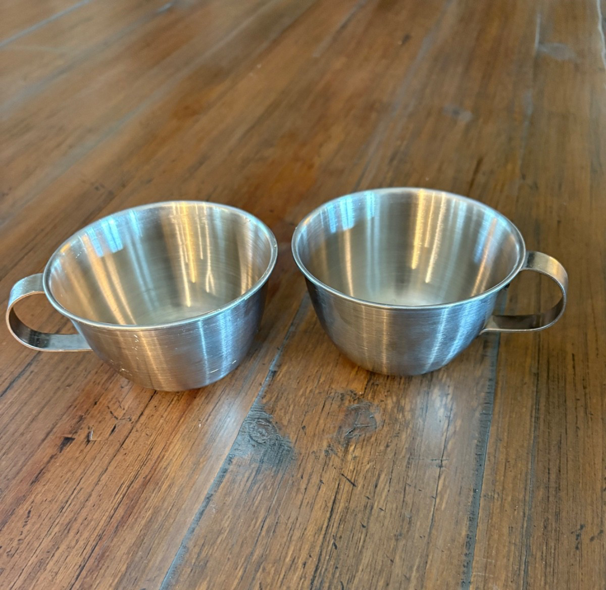 Set of 2 US F E & S CO 1951 Stainless Steel Military Coffee Cups Korean War