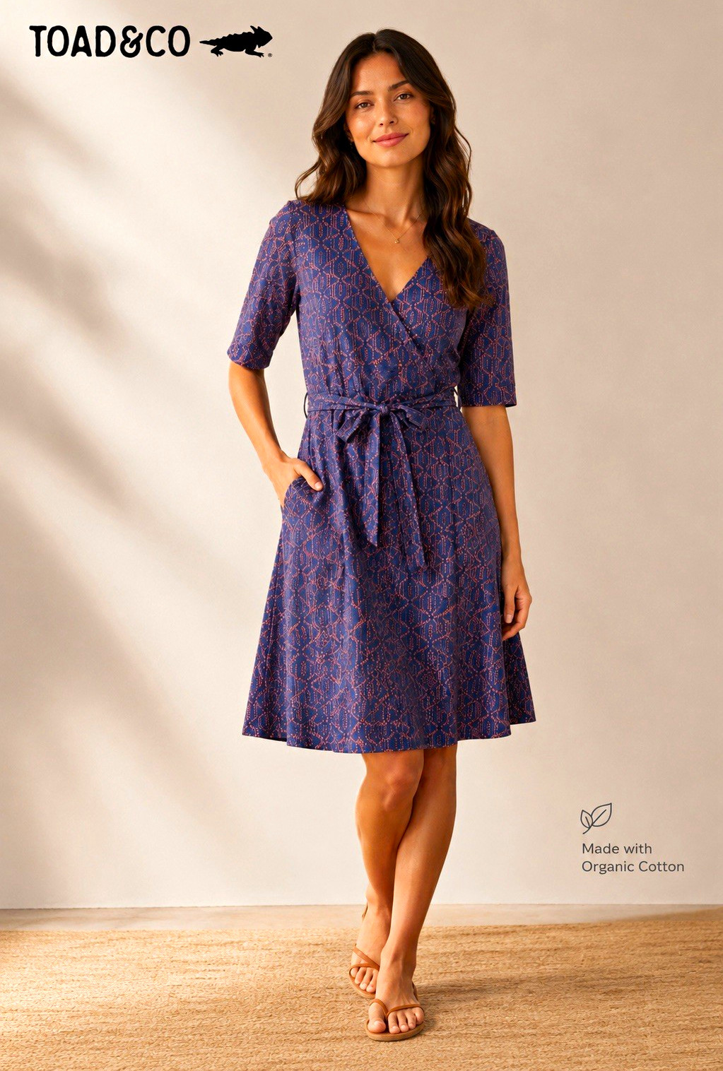 Wrap Dress Toad&Co Women’s  Size M Soft Purple Geometric Gráfic Organic Cotton