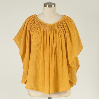 Vintage Amerikan Climax Gauze Peasant Blouse Top Flowy Yellow Cotton 70s Boho M