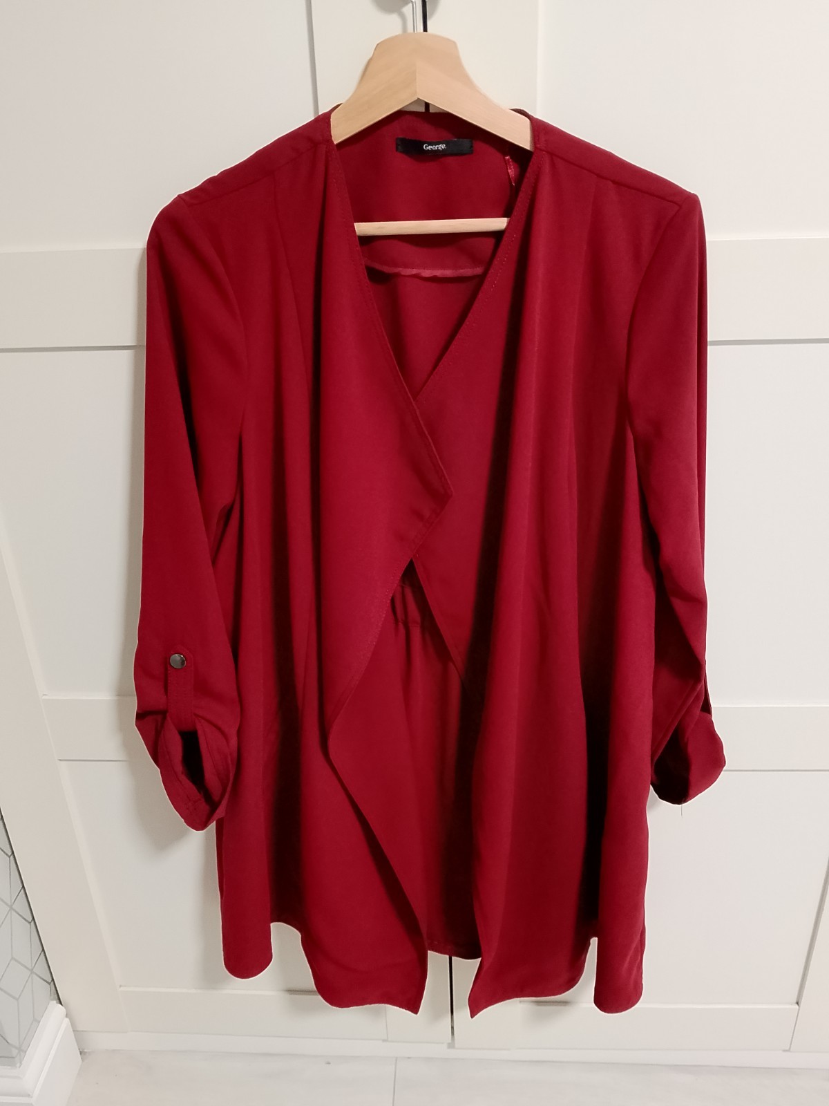 (271) George Burgundy Open Jacket Roll-Up Sleeves Light Blazer Size 12