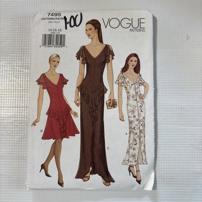 RARE Vogue 7495 Flounce Drop Waist Dress Pattern Bridal Prom Evening Sizes 14-18