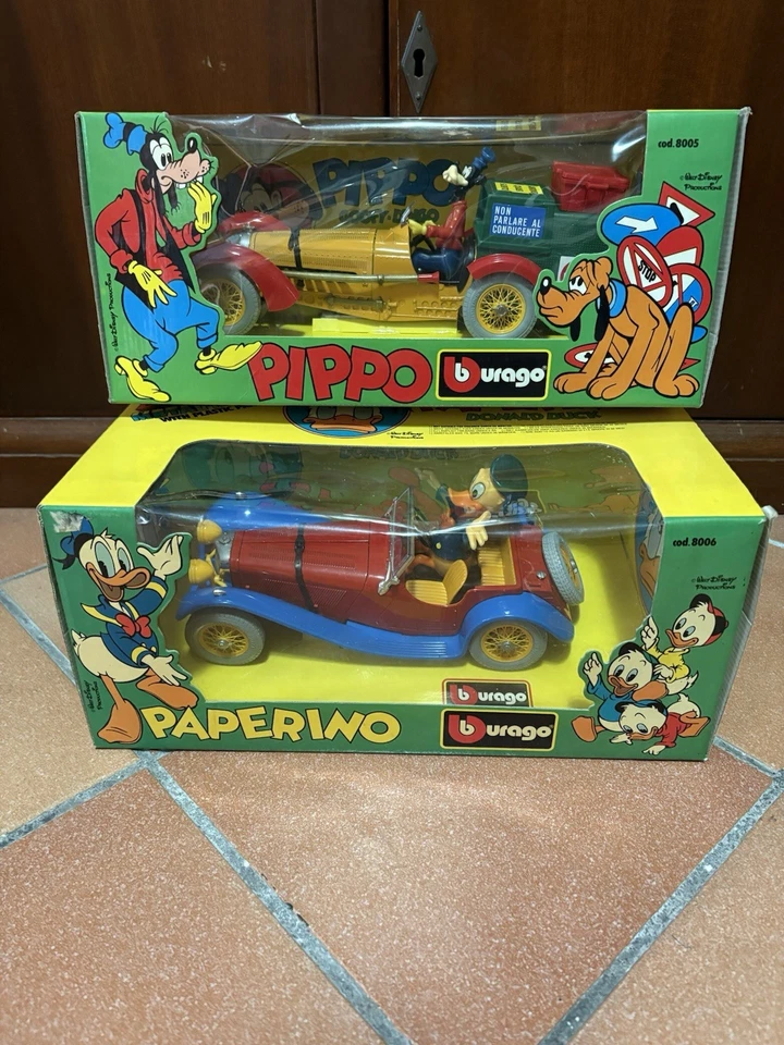 Lotto Bburago Walt Disney 1/18 Pippo e Paperino Vintage Die Cast Rare In Box - Immagine 3 di 3