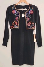 Vintage CL Carole Little Embroidered Knee Length Pencil Dress Size Petite S NWT