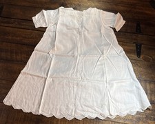 Vintage Baby Girl Dress Embroidered Pleated Button Closure, White Dolls Scallops