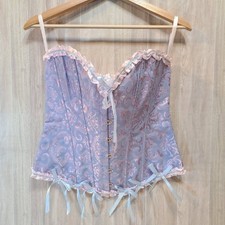 Pink Blue Lace Corset Top Small Bustier Pastel Ribbon Lace Up Coquette Y2K Boned