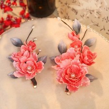 Pink Velvet Flower Hair Clip Chinese Style Hanfu Qipao Bridal Hair Accessory