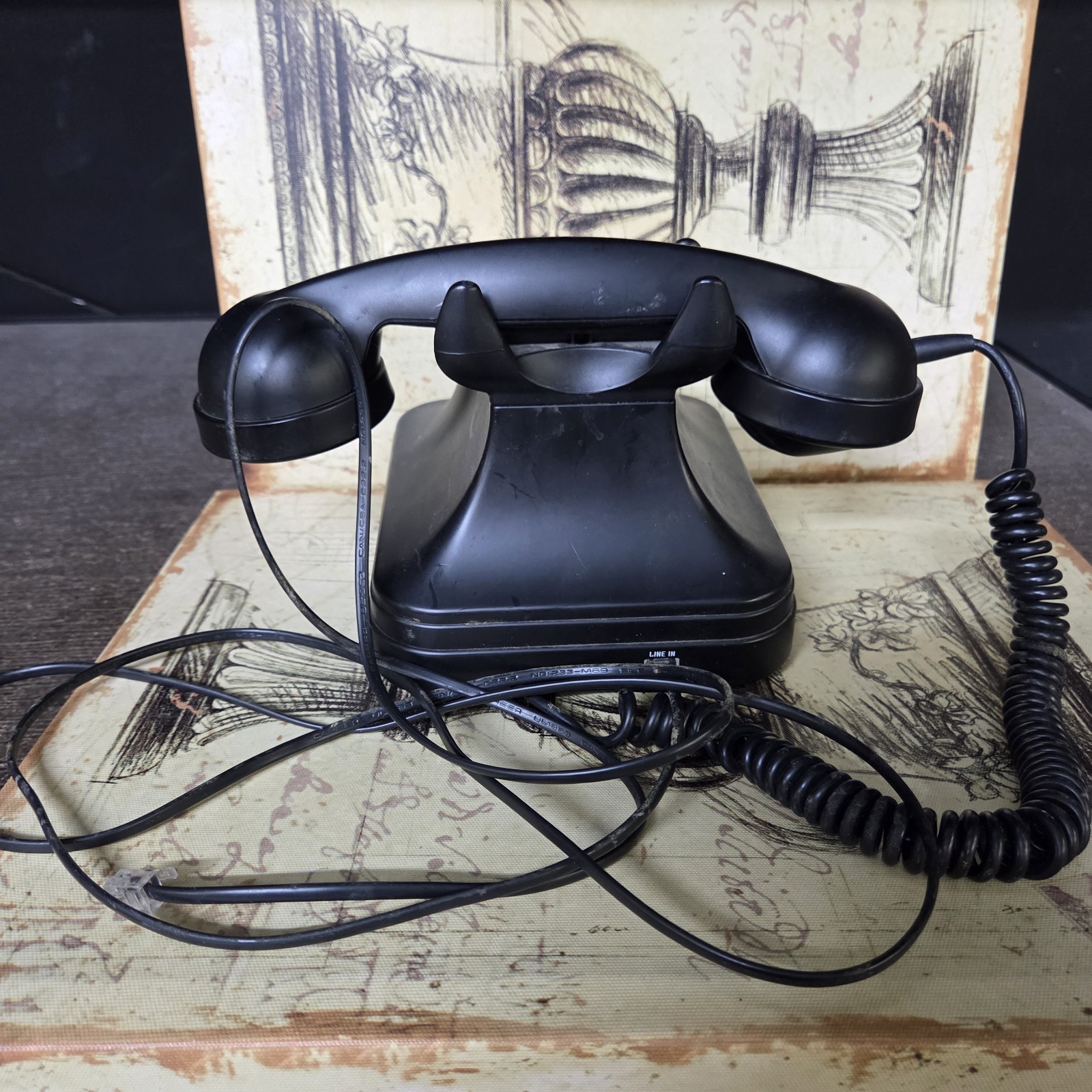 Grand Phone Black Retro Push Button Telephone Flash Redial Vintage Style W/Cord