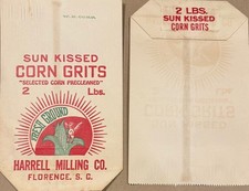 Bolso de dos libras vintage Sun Kissed Corn Grits - Harrell Milling Co. Florence, S.C.