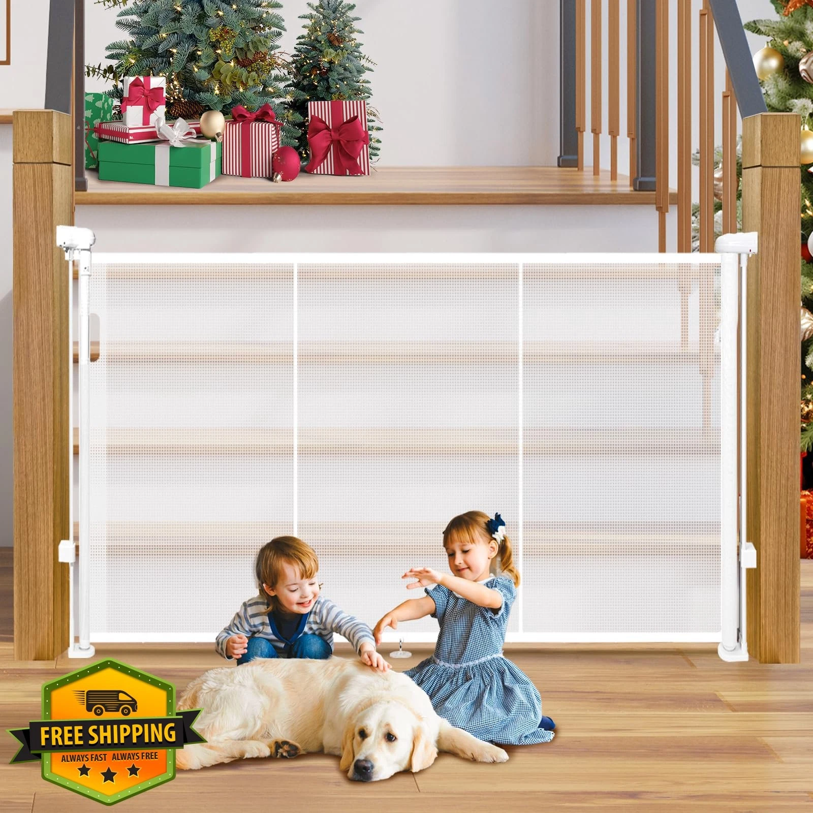 42" Extra Tall Baby Gate 55" Wide Retractable Mesh for Stairs Dogs