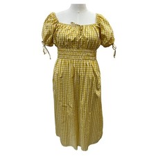 NWT Faithfull the Brand Flora Midi Dress Yellow Mari Check Print Women's Size 12