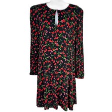 Banana Republic Black Floral Keyhole Dress 14 Tall Fit & Flare Rayon Lined LS