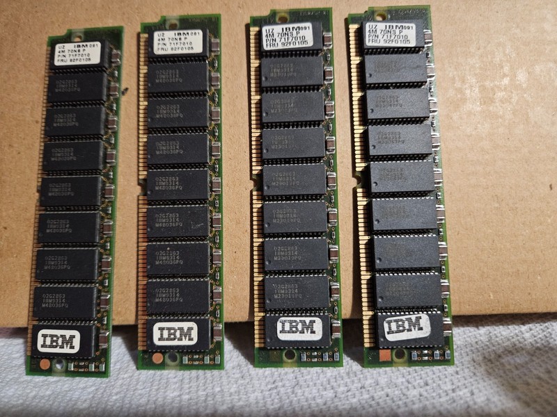 MATCHING LOT OF 4  IBM FRU 92F0105 4MB 70NS 72 PIN SIMM  71F7010  PS2 MEMORY