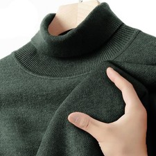 Men Turtleneck Sweater Long Sleeve Solid Color Knitted Slim Fit Winter Pullover