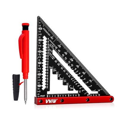 7Inch Rafter Square with Carpenter Pencil, 1/8'' Precision Heavy Duty Aluminum Wo