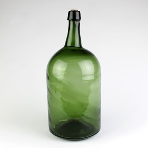 Antique Olive Green Demijohn Bottle, Free Blown Kick-Up Pontil Applied Lip 13.5"