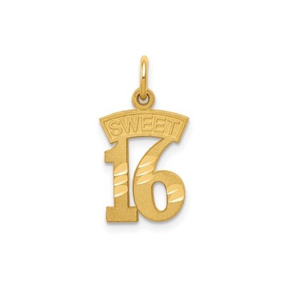14k Gelbgold süß 16 Anhänger Charm kräftig gestreift Design Geburtstag Schmuck