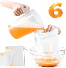Nut Milk Bag Reusable 6 Pcs (20"X20"/12"X12"/12"X8") Cheese Cloths for Straining