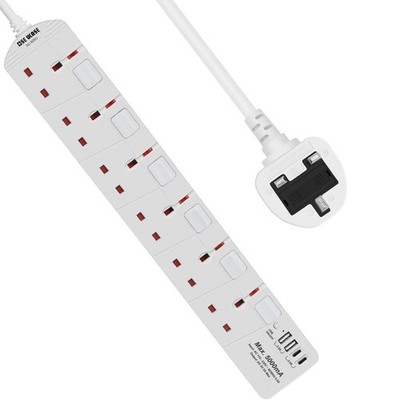 SE UKASE Verlängerungskabel mit USB-Slots (5V/5A), 6-fach Steckdosen SU 926U 