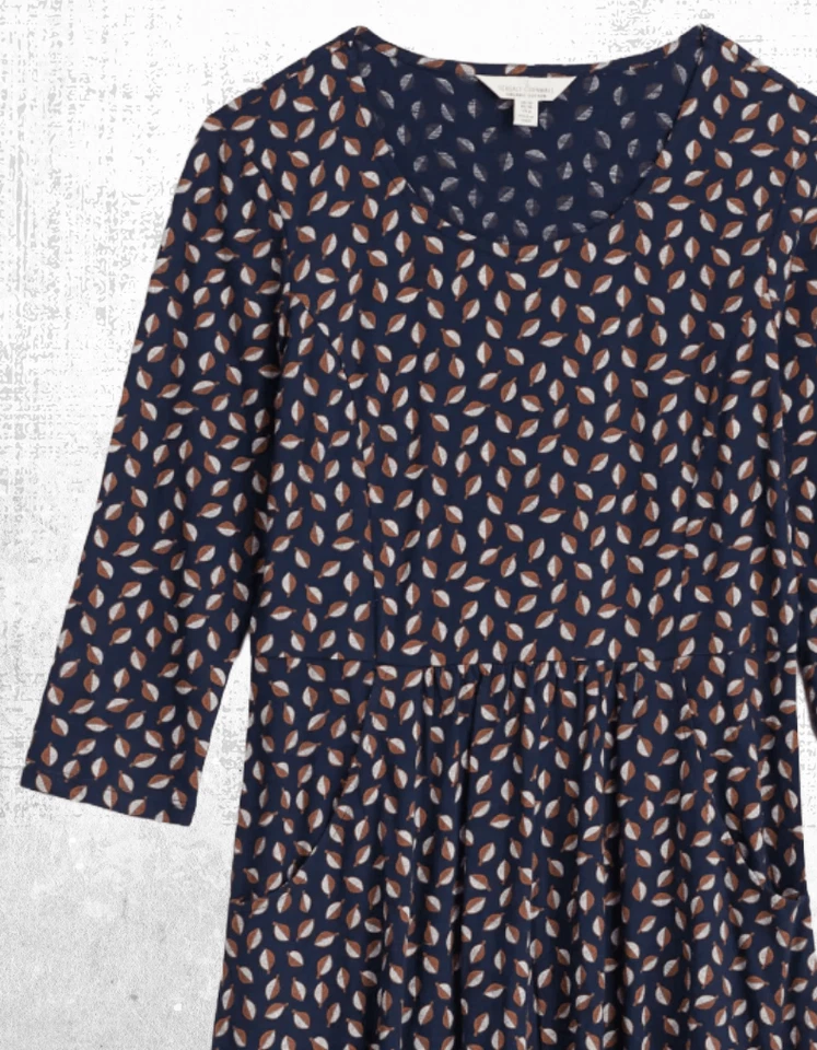 Women’s Seasalt Jersey Dress 3/4 Sleeve Cotton Maritime Leaves Scoop Neck - Image 3 of 4