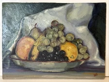 MCM Oil Painting Still Life Signed “Betty” Fruit In Bowl,  Antique