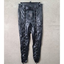 Fashion Nova Pants Womens Large Black Skinny On A Wire PU Faux Leather NEW