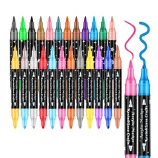 24 Colors Dual Tip Acrylic Paint Marker Pens Set, Multifunctional Acrylic Tips