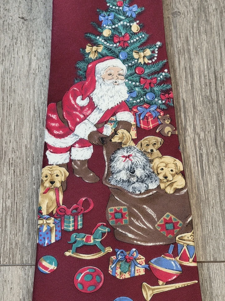 Corbata de cuello vintage para hombre roja seda italiana Navidad 55,5" X 4" Foto 2 de 4