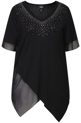 Ulla Popken Damen große Größen Bluse Layering Look Mesh Jersey Zipfelsaum 831601