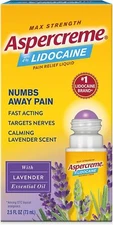 Aspercreme Essential Oils Lidocaine Pain Relief Roll On 2.5 Oz Lavender 4 Str...
