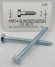 1/4x2-1/2 HEX HEAD LAG BOLTS STEEL ZINC PLATED 25 