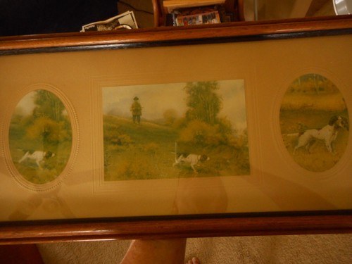 Antique Hunting Dog Print Hand Colored Photo ? re framed recently 24" x 11" - Picture 6 of 10