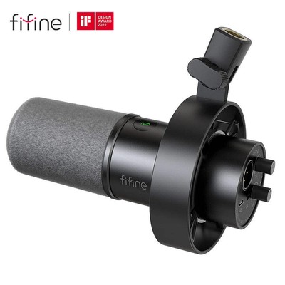 FIFINE USB/XLR Dynamic Microphone with Shock Mount,Touch-mute,headphone jack&Vol
