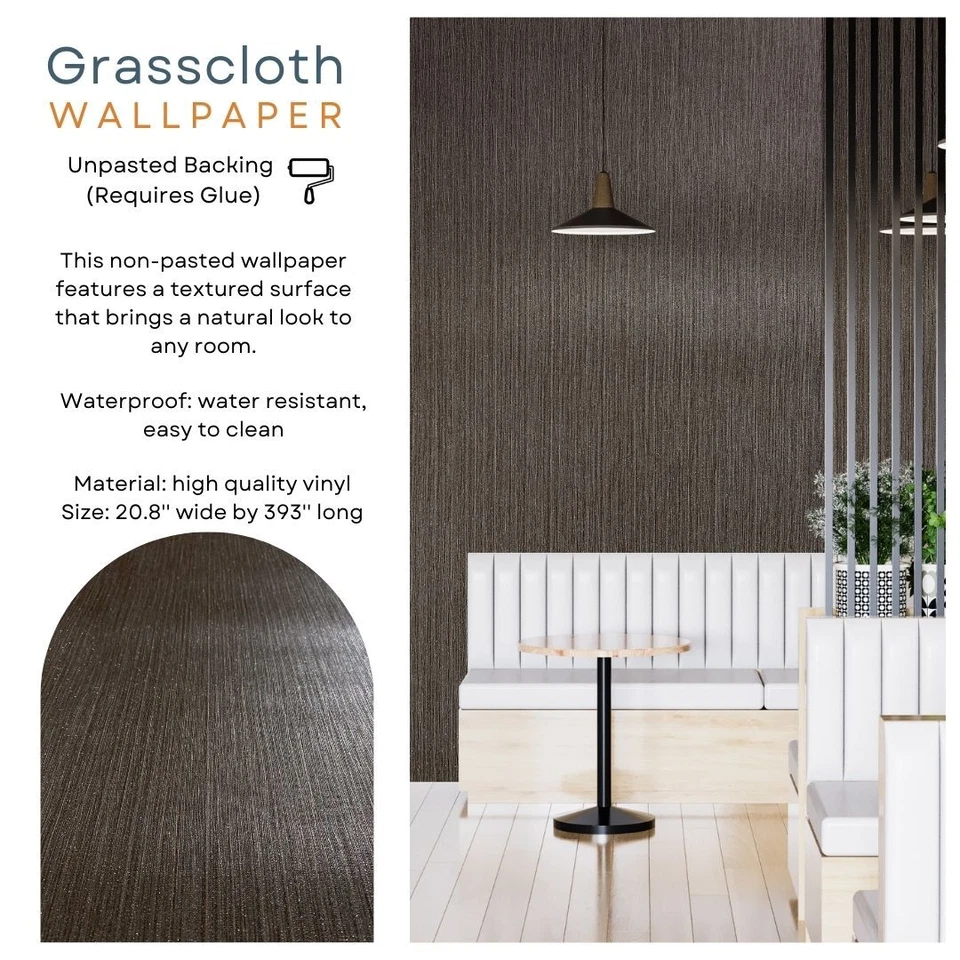 Papel de parede metálico cinza escuro marrom prata tecido de grama texturizado 20,86 x 393,0 - Imagem 3 de 4