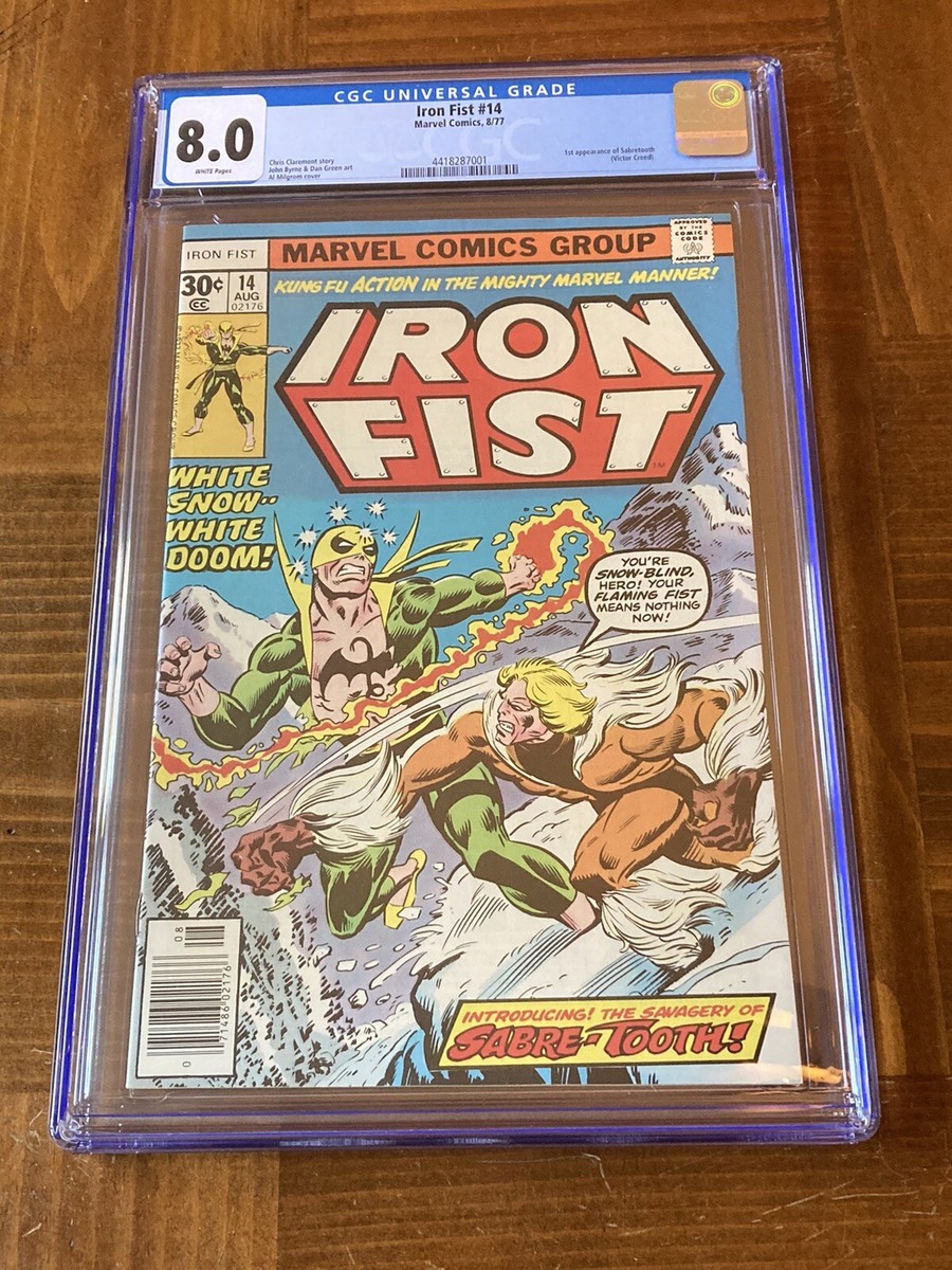 Iron Fist 14 CGC 8.0 White Pages (1st app Sabretooth) #001 +magnet
