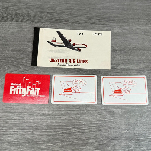 Vtg Western Air Lines Advertising Lot - Passenger's Coupon & x3 Playing Cards