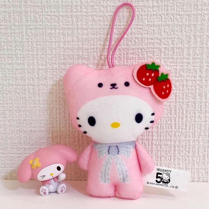 Sanrio Hello Kitty Strawberry Bear Mascot Plush Strap & My Melody Mini Figure