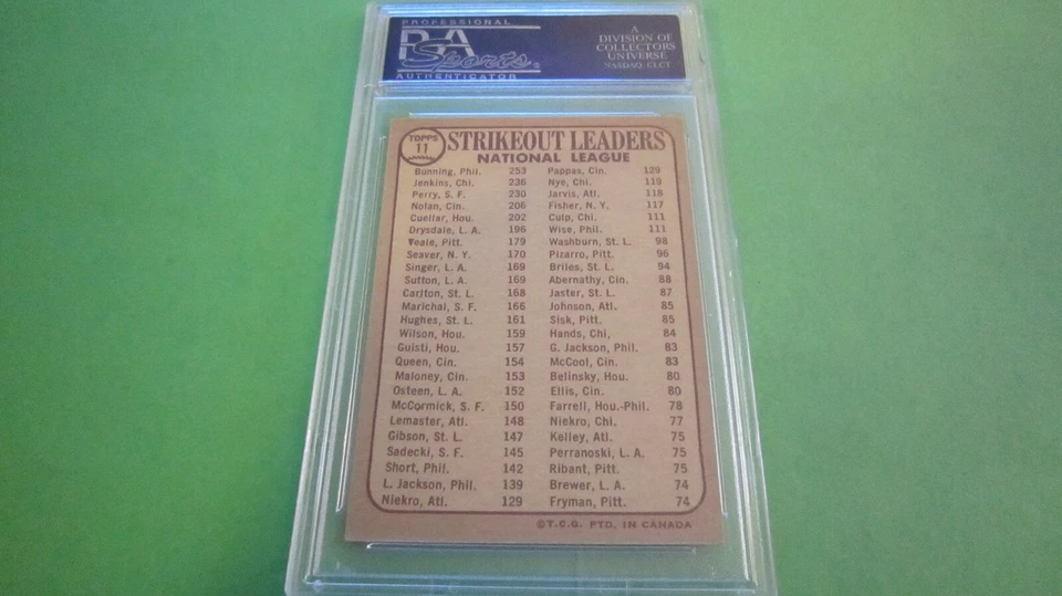 1968 OPC NL Strikeout Leaders Bunning Fergie Jenkins Perry PSA 5 EX #11 - Image 4 of 4