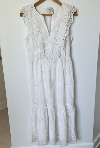 Vineyard Vines Damen Größe 4 Weiß Ösen Baumwolle Midi 👗Kleid 🐚 Muscheldetail - Bild 2 von 12