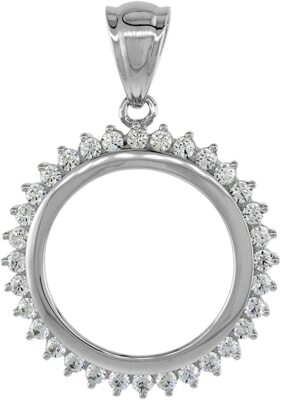 Sterling Silber Zirkonia Penny Lünette CZ Halo 19 mm 1 Cent schwarz weiß Farbe