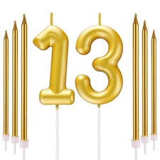 Gold Number 13 Candle + 6 stick candles Birthday Party Cake Decoration age year