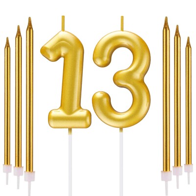 Kerze Gold Zahl 13 + 6 Stabkerzen Geburtstag Party Tortendeko Alter Jahr